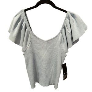 Anthropology Broadway 38 Lt Blue Ribbed Shirt w Ruffle Unique Sleeve - Sz Lg NWT